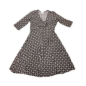 Leota Black and Cream Geometric V-Neck A-Line Dress Flattering Women's M EUC